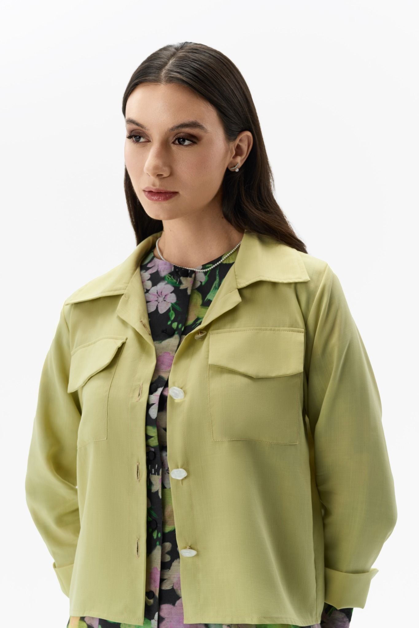 Floral Overlay Set Pistachio Cream Two-Piece Ensemble Close-Up Detail