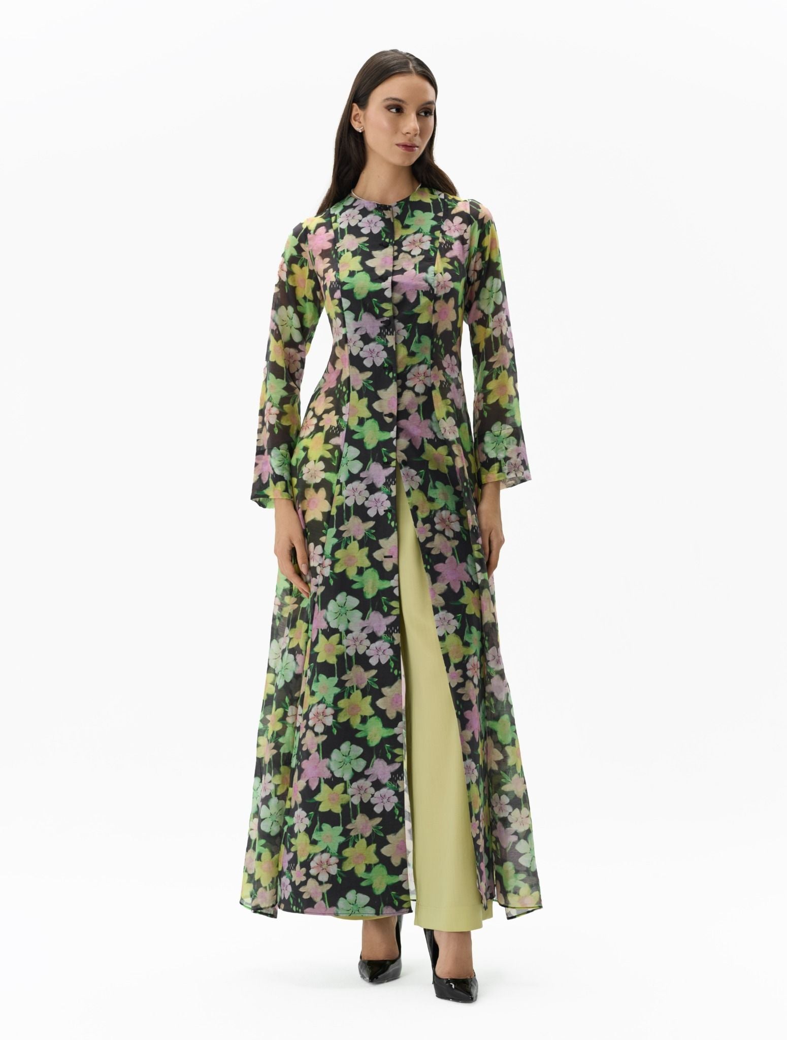 Floral Overlay Set Pistachio Cream Two-Piece Ensemble Left Side View