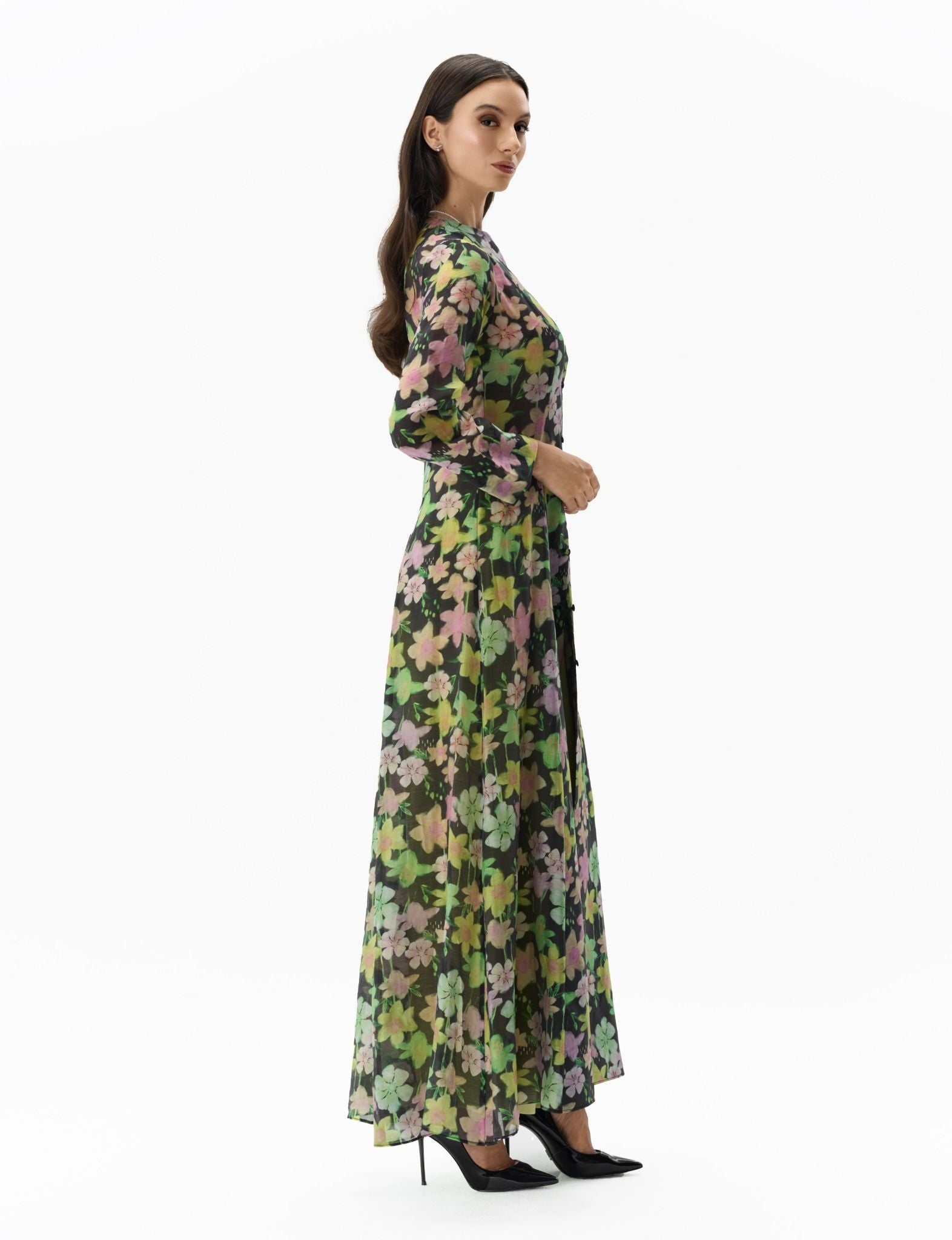 Floral Overlay Set Pistachio Cream Two-Piece Ensemble Right Side View