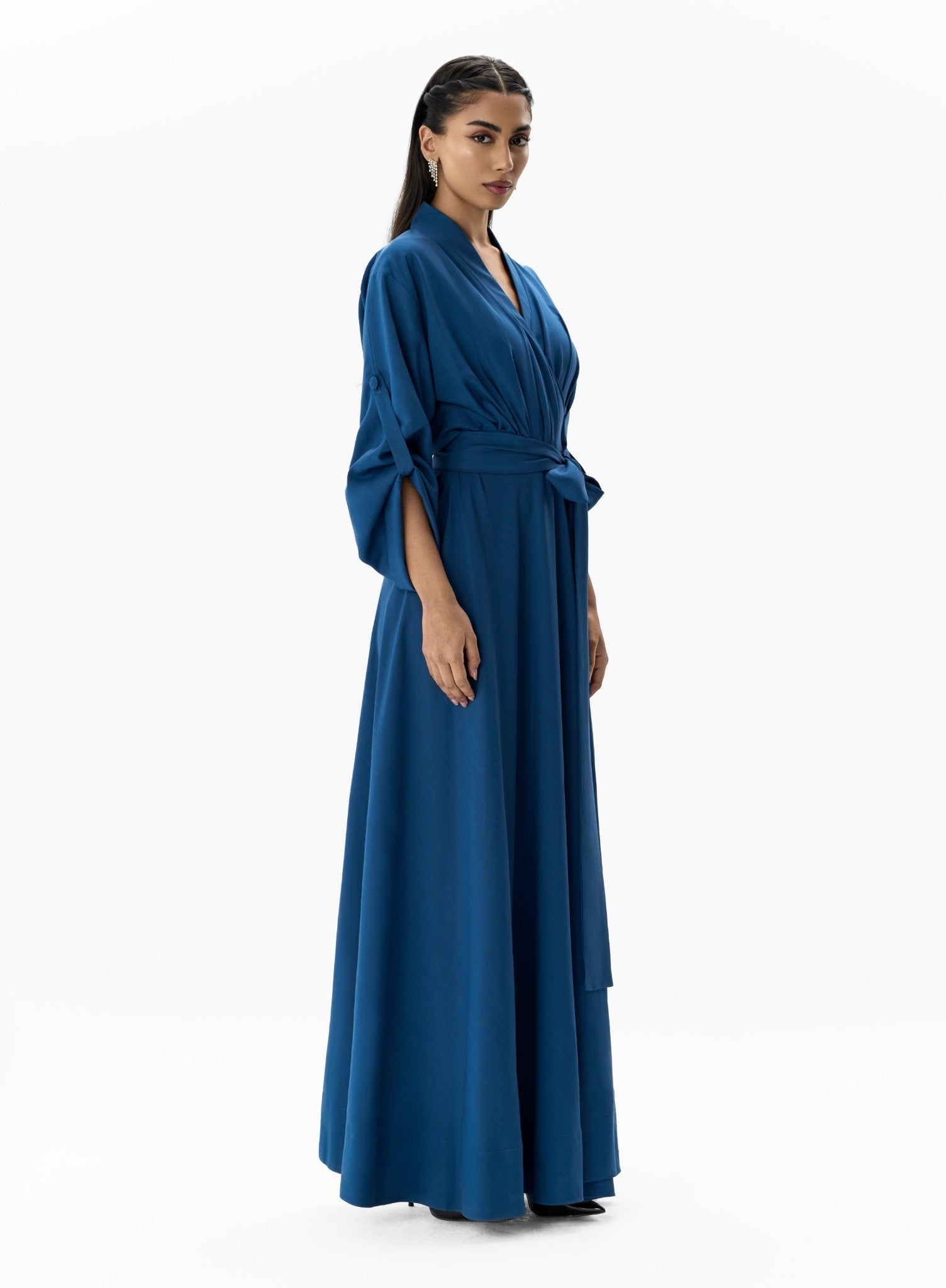 Cotton Wrap Dress Blue Wrap Dress Left Side View