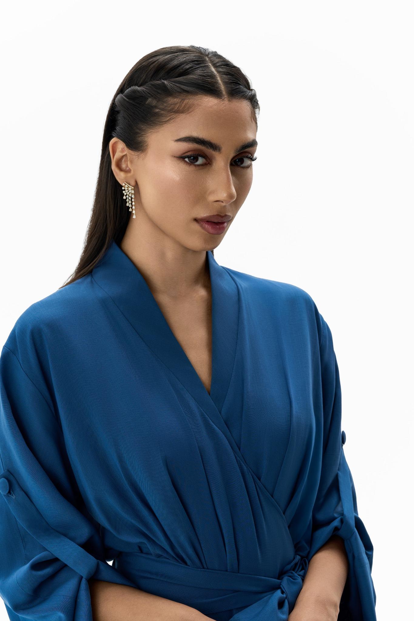 Cotton Wrap Dress Blue Wrap Dress Right Side View