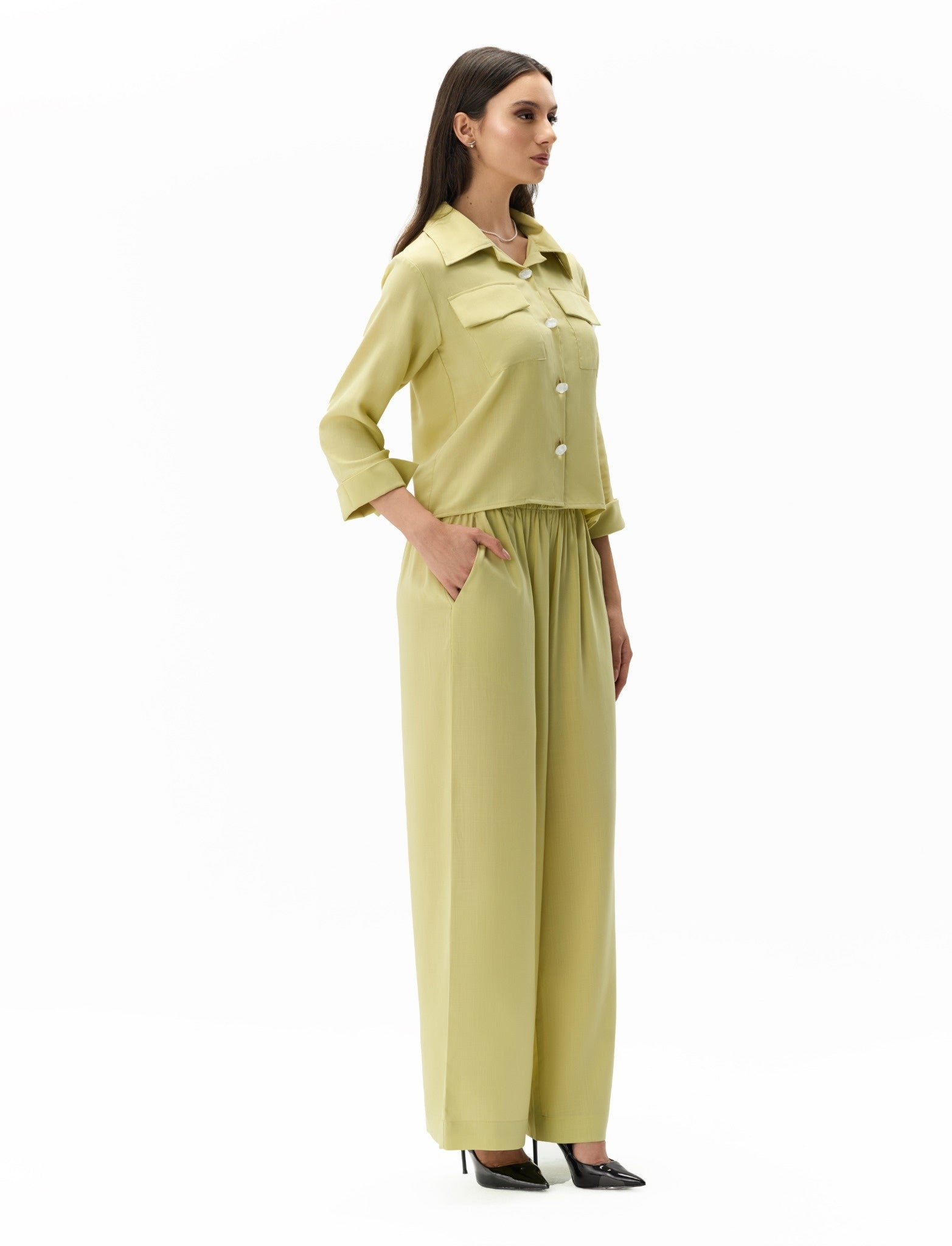 Floral Overlay Set Pistachio Cream Two-Piece Ensemble Styled Look