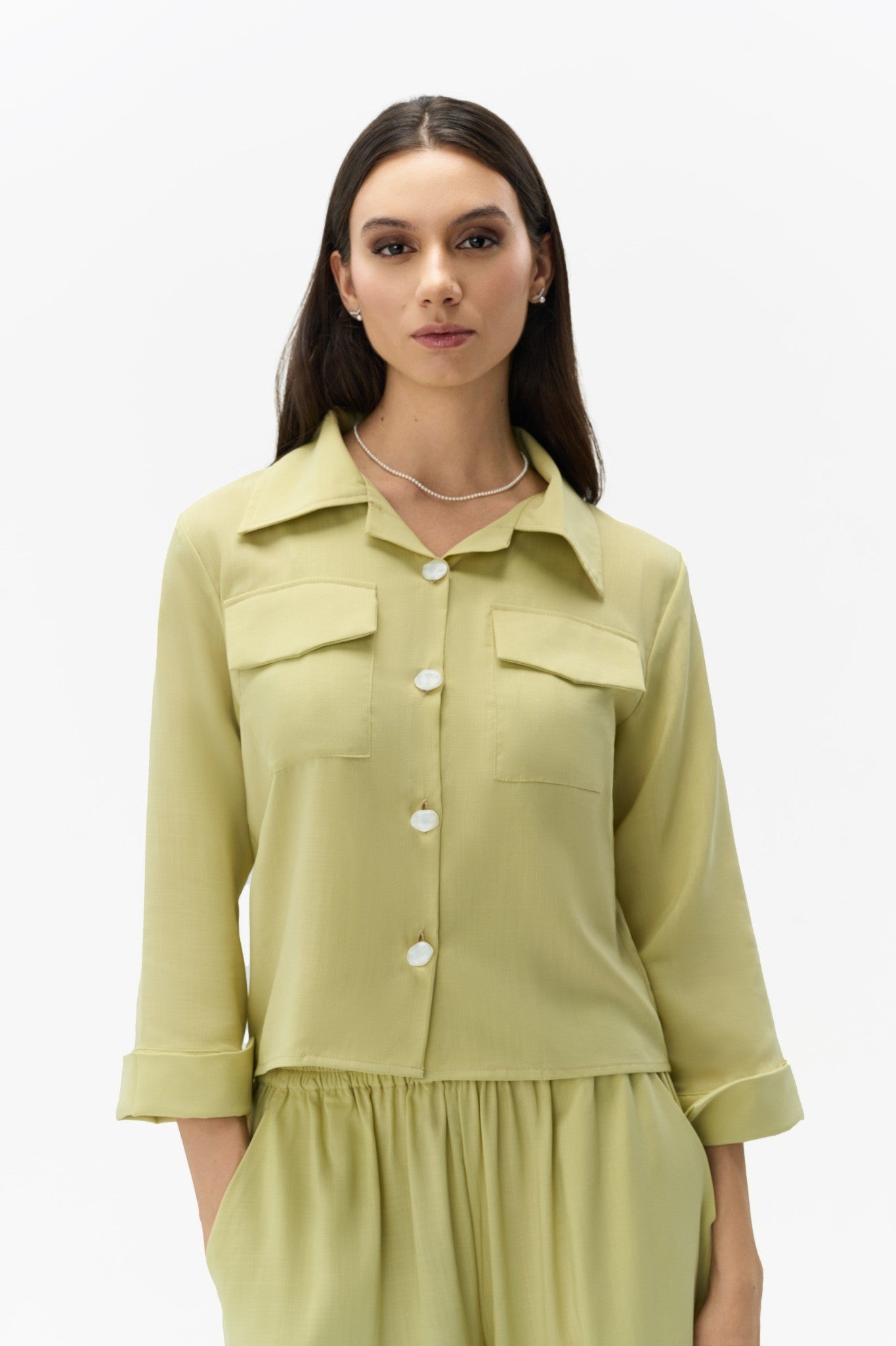 Floral Overlay Set Pistachio Cream Two-Piece Ensemble Editorial View