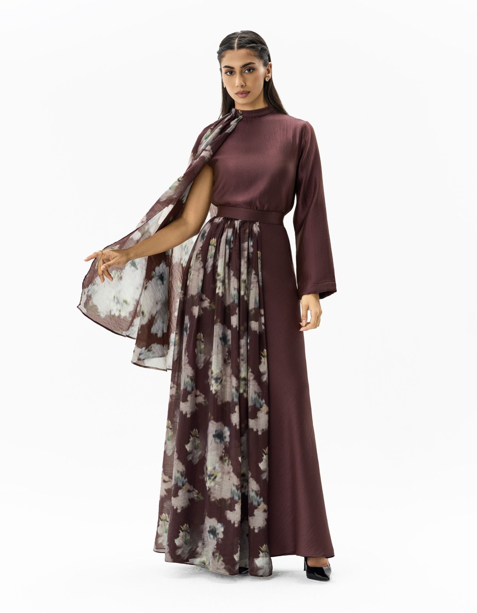 Organza Skirt & Top Set Mauve Brown Two-Piece Ensemble Left Side View