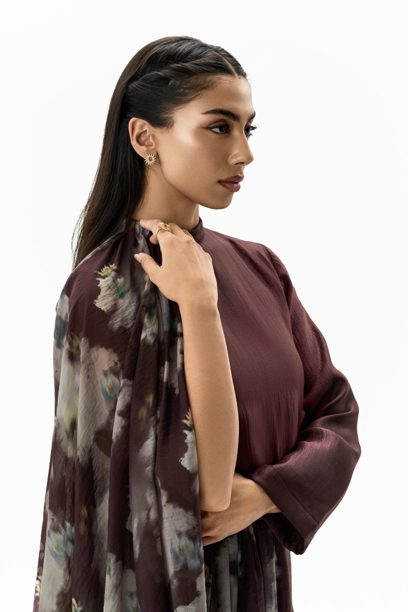 Organza Skirt & Top Set Mauve Brown Two-Piece Ensemble Right Side View