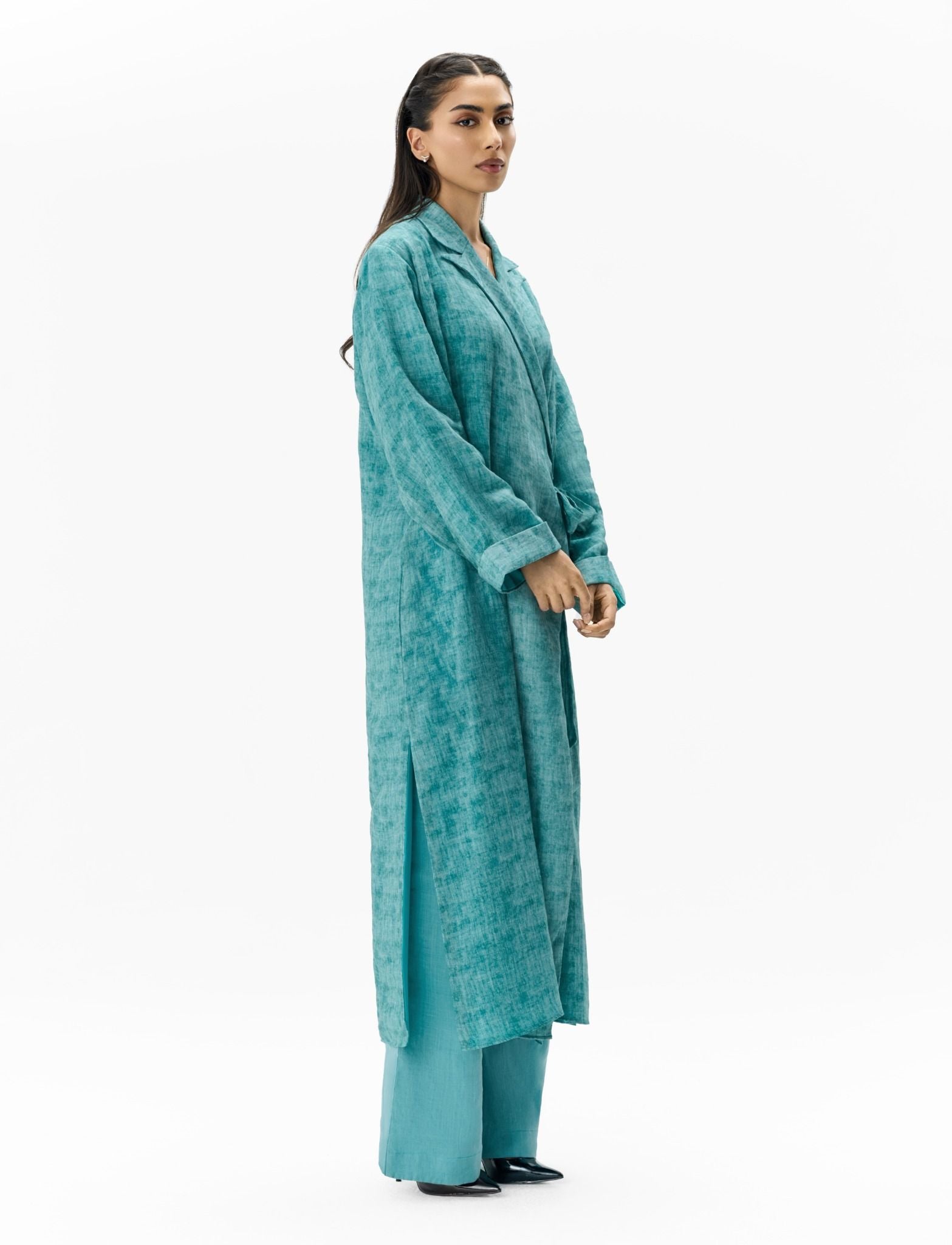 Linen Layer Set Turquoise Two-Piece Ensemble Right Side View