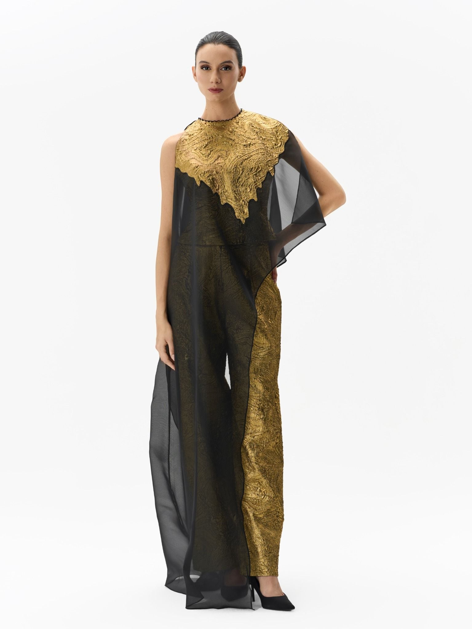 Gold Brocade Set Gold & Black Metallic Two-Piece Right Side View