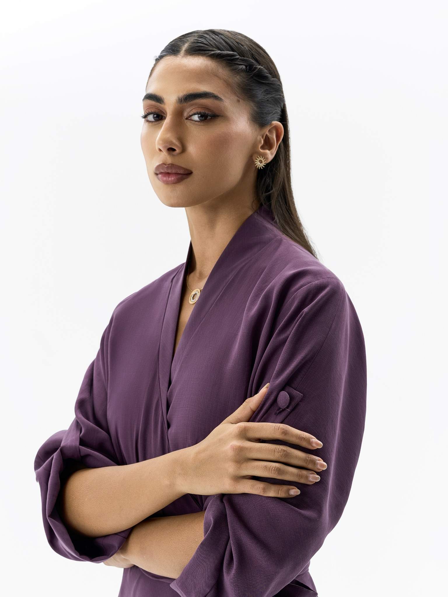 Cotton Wrap Dress Purple Wrap Dress Right Side View