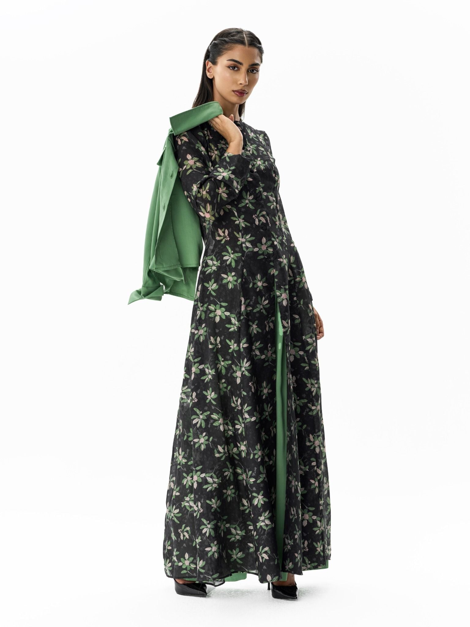 Floral Overlay Set Sea Green Two-Piece Ensemble Right Side View
