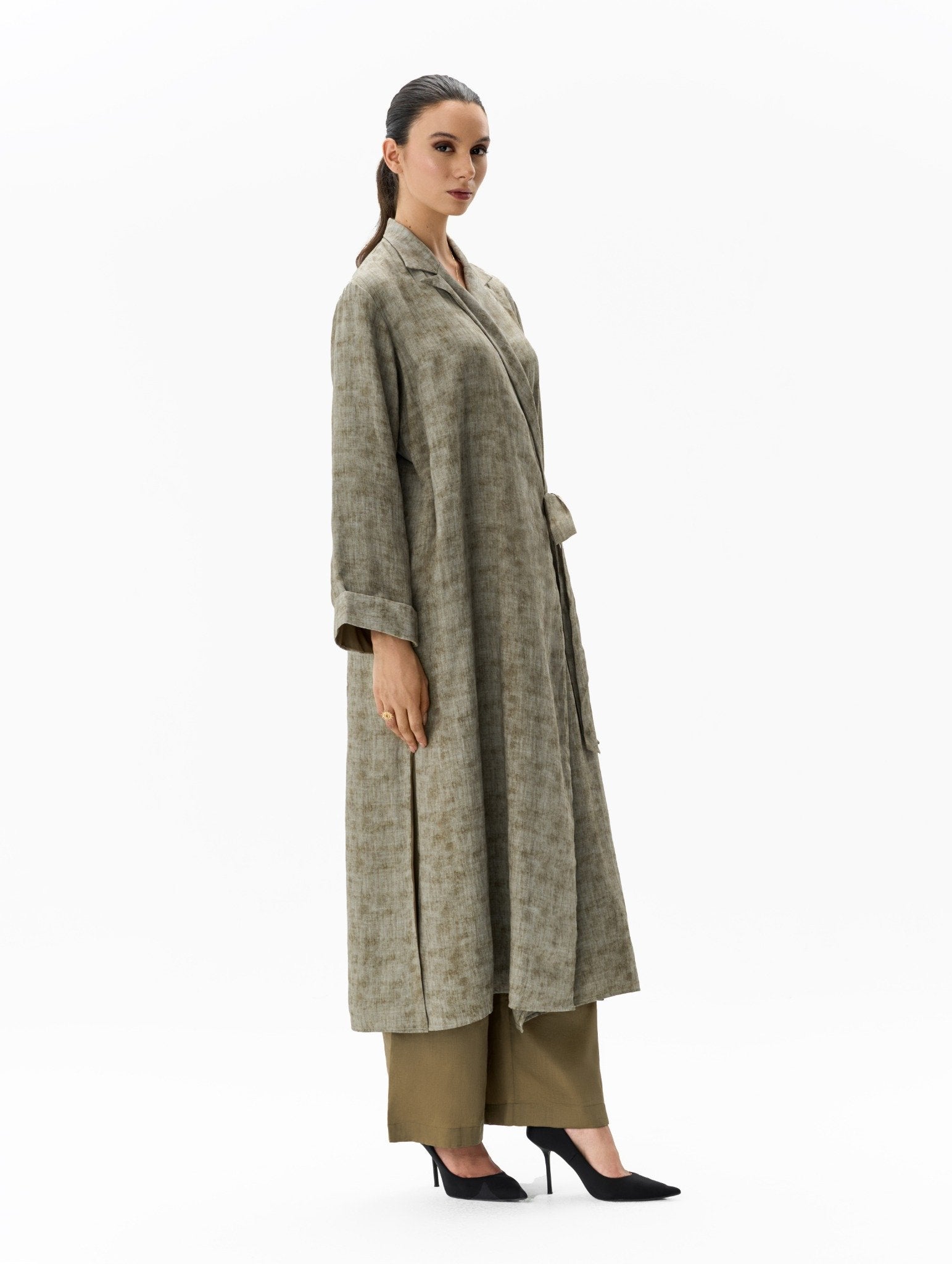 Linen Layer Set Olive Two-Piece Ensemble Left Side View