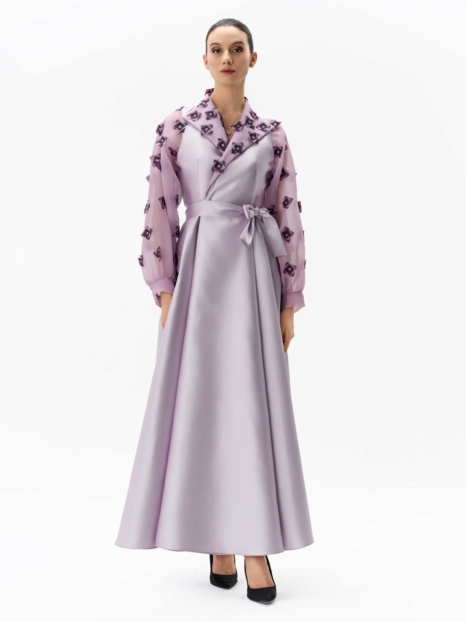 Organza Sleeve Mikado Dress