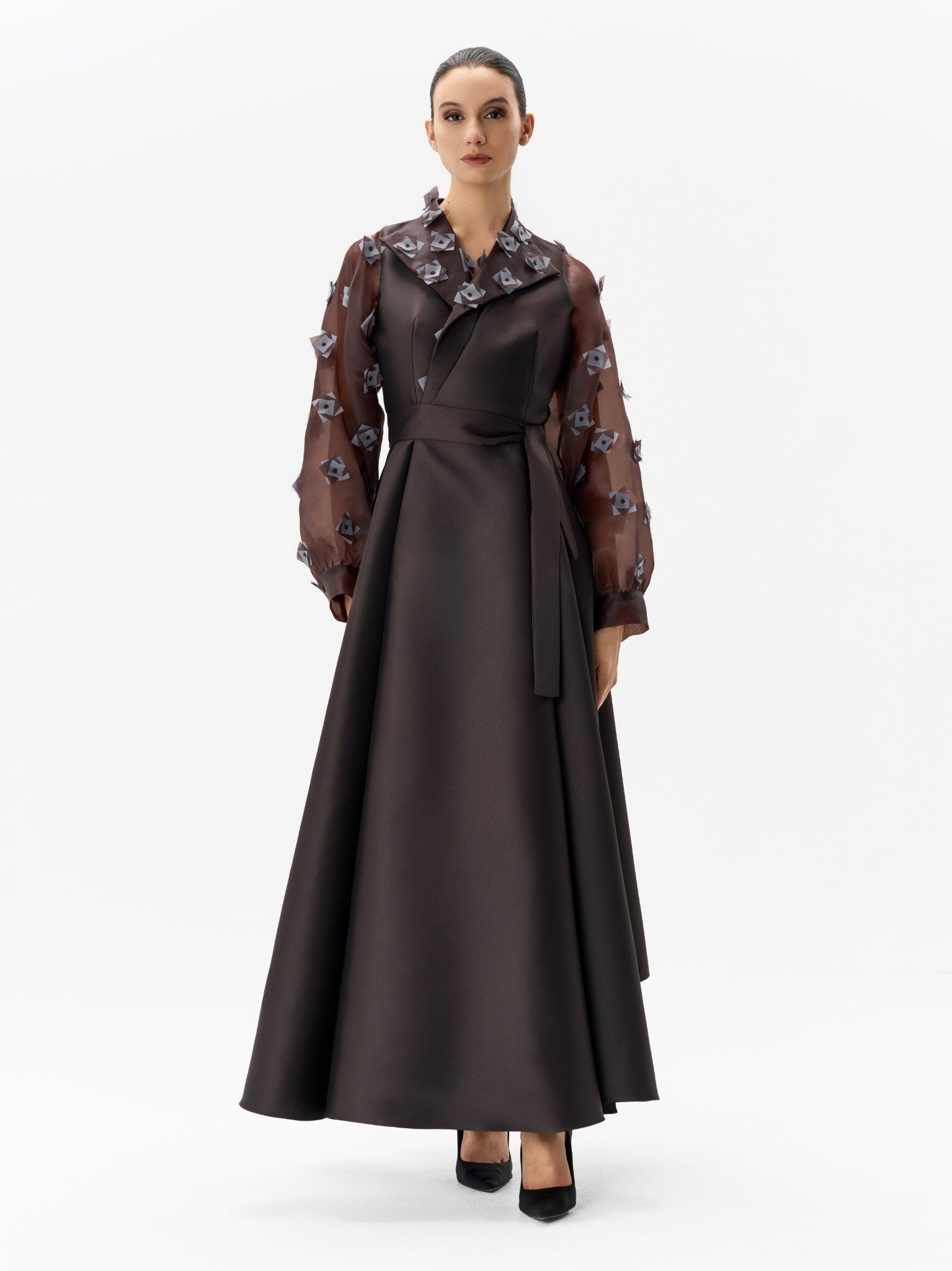 Organza Sleeve Mikado Dress